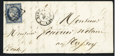 N°4 OBL grille + T15 Vercel (1851 sur lettre, ind 17. TB