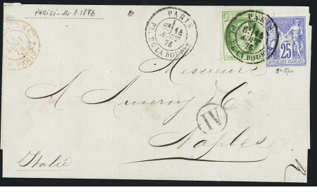 N°53 + 78 OBL CAD "Paris PL. de la Bourse" (14 aout 1876) sur lettre. TB