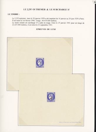 N°374, 2F25 Outremer et n°487, 2 épreuves de luxe + un ensemble de blocs de 4 coin daté et de variétés dont raccord. TB