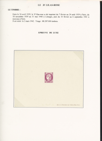 N°376, 2F lilas rose : épreuve de luxe + 6 Blocs de 4 coins datés + variétés diverses dont bloc de 4 avec raccord et sonnette rouge. TB