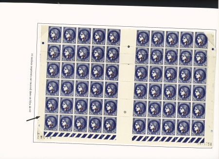 N°486, 1F sur 1F75 bleu, bloc de 50 interpanneaux dont impression sur raccord de 10 timbres. TB