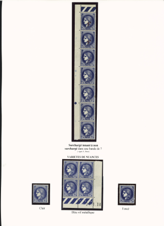 N°486, 3 timbres surchargés tenant à 4 non surchargés dans une bande verticale de 7 avec BDF, belle variété. TB, cote 2000€, signé A.Brun