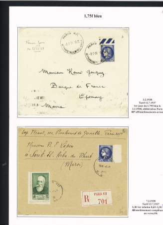 26 plis AFF n°372, 1F75 bleu et 486 dont n°372 OBL grand CAD "Paris RP affranchissements-avion" (3.2.1938 - 2ème jour de vente du timbre). TB