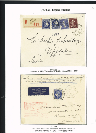 N°372 et 486, 15 lettres pour l'étranger dont poste aérienne et n°369 + 372 perforés sur lettre à en-tête Emile Toulemonde et fils Roubaix". TB
