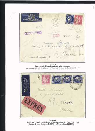 N°372 et 486, 15 lettres pour l'étranger dont poste aérienne et n°369 + 372 perforés sur lettre à en-tête Emile Toulemonde et fils Roubaix". TB