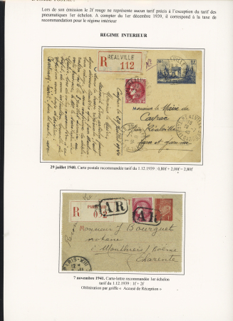 Bon lot de 18 plis à base du n°373 dont carte lettre recommandée 1F Pétain + n°373 annulés "AR" encadré, n°373 en paire OBL Annecy (1939) sur lettre par avion pour Haïphong, n°373 OBL Toulon (1941) sur lettre a