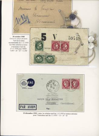 Bon lot de 18 plis à base du n°373 dont carte lettre recommandée 1F Pétain + n°373 annulés "AR" encadré, n°373 en paire OBL Annecy (1939) sur lettre par avion pour Haïphong, n°373 OBL Toulon (1941) sur lettre a