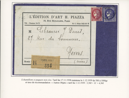 Bon lot de 18 plis à base du n°373 dont carte lettre recommandée 1F Pétain + n°373 annulés "AR" encadré, n°373 en paire OBL Annecy (1939) sur lettre par avion pour Haïphong, n°373 OBL Toulon (1941) sur lettre a