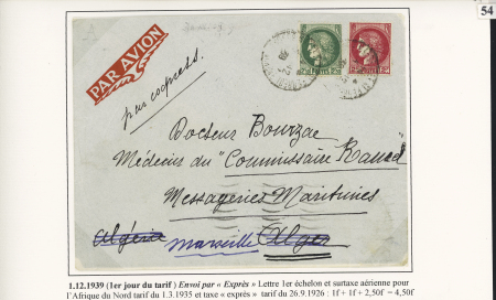 Bon lot de 18 plis à base du n°373 dont carte lettre recommandée 1F Pétain + n°373 annulés "AR" encadré, n°373 en paire OBL Annecy (1939) sur lettre par avion pour Haïphong, n°373 OBL Toulon (1941) sur lettre a
