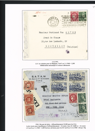 42 lettres à base du n°373 dont une lettre par avion taxée aux USA. TB
