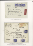 8 lettres à base des n°374, 2F25 Outremer en n°487 dont n°374 en bande de 3 sur lettre pour Liège avec étiquette rose "Expres". TB