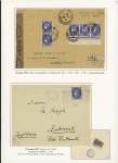 8 lettres à base des n°374, 2F25 Outremer en n°487 dont n°374 en bande de 3 sur lettre pour Liège avec étiquette rose "Expres". TB