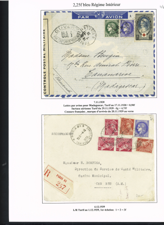 6 lettres à base du n°374 dont une en FM par avion via USA pour Tahiti. TB