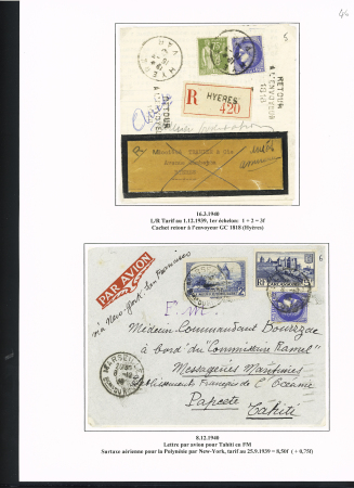 6 lettres à base du n°374 dont une en FM par avion via USA pour Tahiti. TB