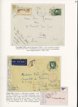 8 lettres à base du n°375 dont destinations (Port-Saïd, Buenos-Aires, Bangkok) et un mandat-carte de versement à CCP, AFF n°488, 2 pièces. TB