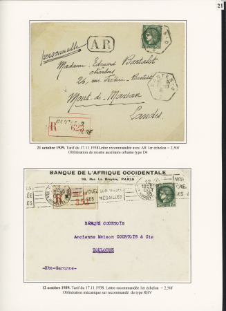 12 lettres à base des n°375 et 488 dont destinations (Cavalle Grèce), lettre taxée en Suisse, mixte de réexpédition avec timbre anglais. TB