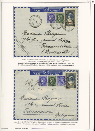 12 lettres à base des n°375 et 488 dont destinations (Cavalle Grèce), lettre taxée en Suisse, mixte de réexpédition avec timbre anglais. TB