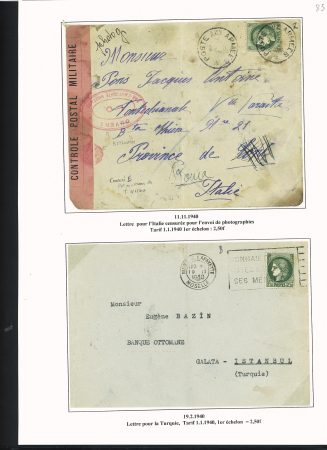 38 plis à base du n°375, 2F50 vert dont carte postale par avion pour Saïgon (1939), lettres par avion pour Nouméa et pour Batavia (Indes néerlandaises), perforés Emile Toulemonde (Roubaix). TB