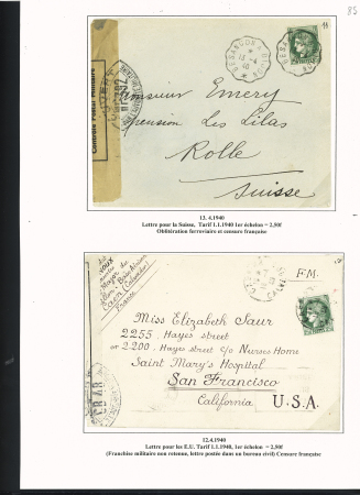 38 plis à base du n°375, 2F50 vert dont carte postale par avion pour Saïgon (1939), lettres par avion pour Nouméa et pour Batavia (Indes néerlandaises), perforés Emile Toulemonde (Roubaix). TB