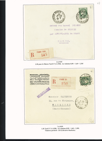 38 plis à base du n°375, 2F50 vert dont carte postale par avion pour Saïgon (1939), lettres par avion pour Nouméa et pour Batavia (Indes néerlandaises), perforés Emile Toulemonde (Roubaix). TB