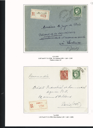 38 plis à base du n°375, 2F50 vert dont carte postale par avion pour Saïgon (1939), lettres par avion pour Nouméa et pour Batavia (Indes néerlandaises), perforés Emile Toulemonde (Roubaix). TB