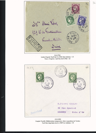 38 plis à base du n°375, 2F50 vert dont carte postale par avion pour Saïgon (1939), lettres par avion pour Nouméa et pour Batavia (Indes néerlandaises), perforés Emile Toulemonde (Roubaix). TB