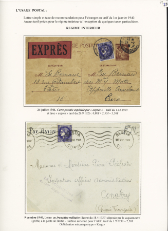 16 plis à base du n°375A, 2F50 Outremer dont paire sur lettre recommandée avion pour le Liban (9.8.41) avec griffe "retour à l'envoyeur relations postales interrompues" lettre pour Yokohama, multiples pour le Vénéz