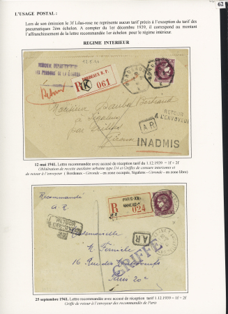 17 plis à base du n°376, 3F lilas-rose dont lettre recommandée à l'intérieur de la Gironde (ZO et ZNO) avec griffe "inadmis", env perforée système Soleau pour dépôt de brevets, papier d'affaires recommandé, des