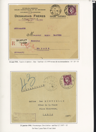 17 plis à base du n°376, 3F lilas-rose dont lettre recommandée à l'intérieur de la Gironde (ZO et ZNO) avec griffe "inadmis", env perforée système Soleau pour dépôt de brevets, papier d'affaires recommandé, des