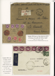 17 plis à base du n°376, 3F lilas-rose dont lettre recommandée à l'intérieur de la Gironde (ZO et ZNO) avec griffe "inadmis", env perforée système Soleau pour dépôt de brevets, papier d'affaires recommandé, des