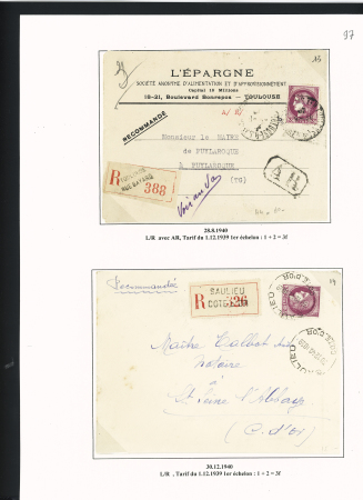 39 plis à base du n°376 dont destinations (Indochine, Nouvelle-Calédonie dont 1 lettre pour Saïgon 1941 saisie puis libérée en 1946), la Martinique (vers porte-avions Béarn). Beau lot