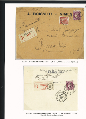 39 plis à base du n°376 dont destinations (Indochine, Nouvelle-Calédonie dont 1 lettre pour Saïgon 1941 saisie puis libérée en 1946), la Martinique (vers porte-avions Béarn). Beau lot