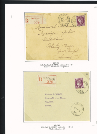 39 plis à base du n°376 dont destinations (Indochine, Nouvelle-Calédonie dont 1 lettre pour Saïgon 1941 saisie puis libérée en 1946), la Martinique (vers porte-avions Béarn). Beau lot