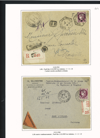39 plis à base du n°376 dont destinations (Indochine, Nouvelle-Calédonie dont 1 lettre pour Saïgon 1941 saisie puis libérée en 1946), la Martinique (vers porte-avions Béarn). Beau lot