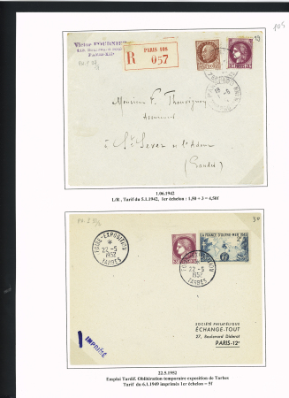 39 plis à base du n°376 dont destinations (Indochine, Nouvelle-Calédonie dont 1 lettre pour Saïgon 1941 saisie puis libérée en 1946), la Martinique (vers porte-avions Béarn). Beau lot