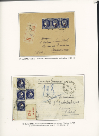 39 plis à base du n°376 dont destinations (Indochine, Nouvelle-Calédonie dont 1 lettre pour Saïgon 1941 saisie puis libérée en 1946), la Martinique (vers porte-avions Béarn). Beau lot