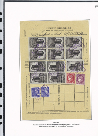 39 plis à base du n°376 dont destinations (Indochine, Nouvelle-Calédonie dont 1 lettre pour Saïgon 1941 saisie puis libérée en 1946), la Martinique (vers porte-avions Béarn). Beau lot