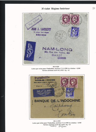 39 plis à base du n°376 dont destinations (Indochine, Nouvelle-Calédonie dont 1 lettre pour Saïgon 1941 saisie puis libérée en 1946), la Martinique (vers porte-avions Béarn). Beau lot