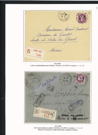39 plis à base du n°376 dont destinations (Indochine, Nouvelle-Calédonie dont 1 lettre pour Saïgon 1941 saisie puis libérée en 1946), la Martinique (vers porte-avions Béarn). Beau lot