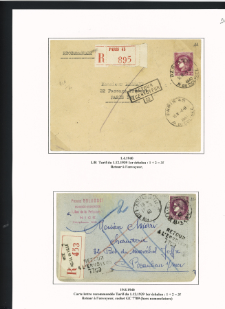 39 plis à base du n°376 dont destinations (Indochine, Nouvelle-Calédonie dont 1 lettre pour Saïgon 1941 saisie puis libérée en 1946), la Martinique (vers porte-avions Béarn). Beau lot