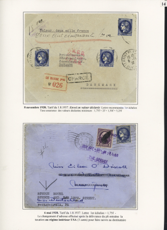 11 plis à base du n°486, 1F sur 1F75 bleu dont lettres pour l'étranger taxées et destinations. TB