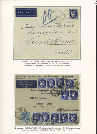 11 plis à base du n°486, 1F sur 1F75 bleu dont lettres pour l'étranger taxées et destinations. TB