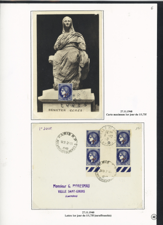 N°486 OBL 27.11.1940 (1er jour) sur une lettre et une carte maximum. TB