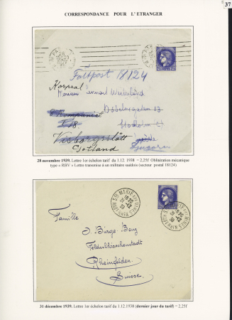 10 plis à base du n°487, 1F sur 2F25 Outremer dont 1 lettre recommandée d'office pour le Maréchal Pétain et 1 mixte de réexpédition France - Grande-Bretagne. TB