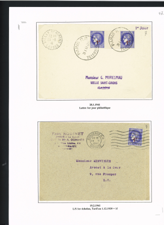 10 plis à base du n°487 dont paire interpanneau OBL CAD horoplan "Paris RP télégraphe" (28.1.1941 - 1er jour d'émission). TB