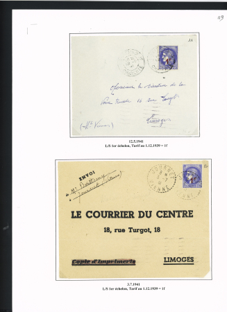 10 plis à base du n°487 dont paire interpanneau OBL CAD horoplan "Paris RP télégraphe" (28.1.1941 - 1er jour d'émission). TB
