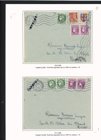 10 plis à base du n°488, 1F sur 2F50 vert, certains en usage tardif. TB