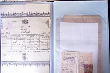 L'EMPIRE OTTOMAN: 36 DOCUMENTS FISCAUX D'EXCEPTION dont droits perçus pour la construction du HEJAZ RAILWAYS (chemin de fer du Hedjaz- ouverture en 1908 sur 1320 kms ligne à voie étroite qui reliait Damas à Médine,