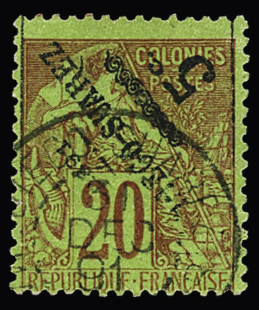 N°12a 5c sur 20c brique sur vert, variété surcharge