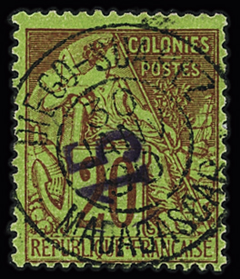 N°4 15 sur 20c brique sur vert, obl. càd central,